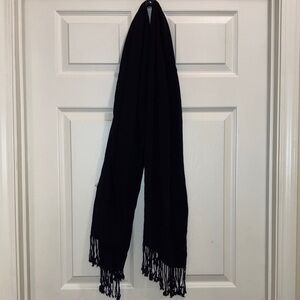 Black Fringe Rayon Scarf Long 74” Wrap Wide Boutique Style Shawl Fall Winter